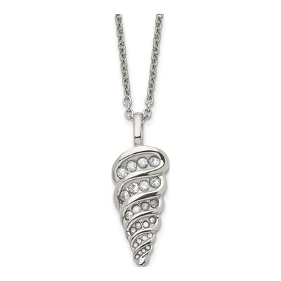 Stainless Steel CZ Shell Pendant Necklace