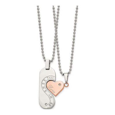 Stainless Steel Rose IP CZ Heart Necklace Set – view 5