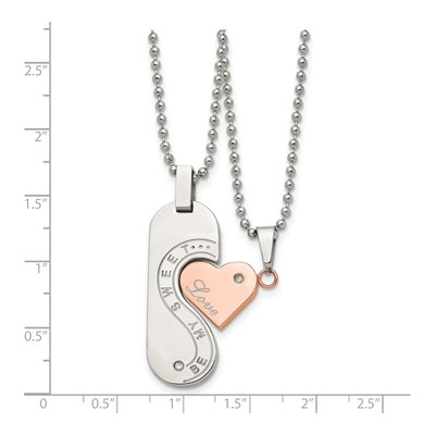 Stainless Steel Rose IP CZ Heart Necklace Set – view 7