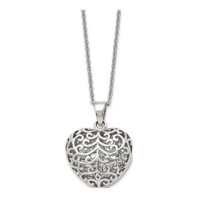 Stainless Steel Filigree Puffed Heart Pendant Necklace – view 5