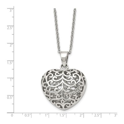 Stainless Steel Filigree Puffed Heart Pendant Necklace – view 7