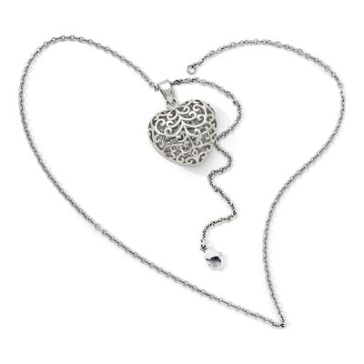 Stainless Steel Filigree Puffed Heart Pendant Necklace – view 8