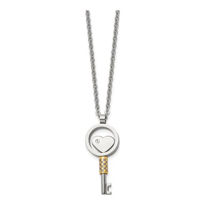 Stainless Steel CZ Heart Key Pendant Necklace – view 4