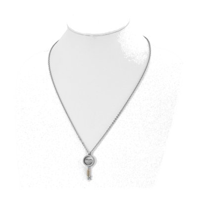 Stainless Steel CZ Heart Key Pendant Necklace – view 5