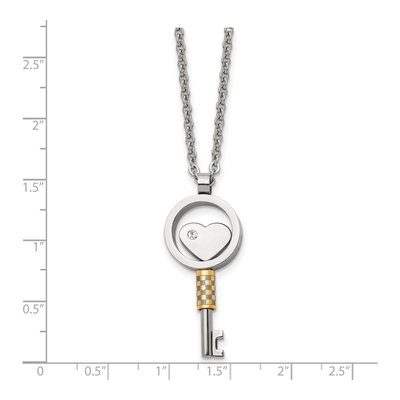 Stainless Steel CZ Heart Key Pendant Necklace – view 6