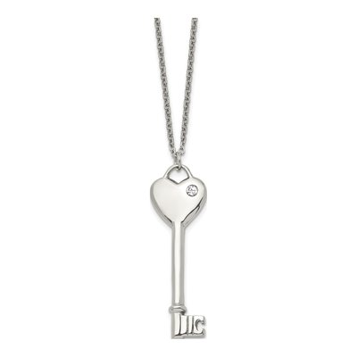 Stainless Steel CZ Heart Key Pendant Necklace – view 4