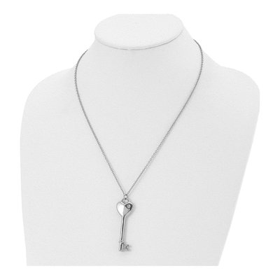 Stainless Steel CZ Heart Key Pendant Necklace – view 5