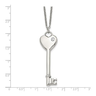 Stainless Steel CZ Heart Key Pendant Necklace – view 6
