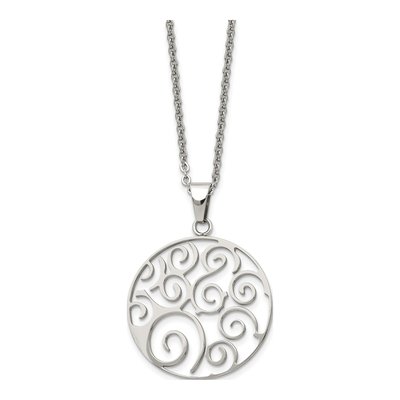 Stainless Steel Swirl on Cable Pendant Necklace – view 4