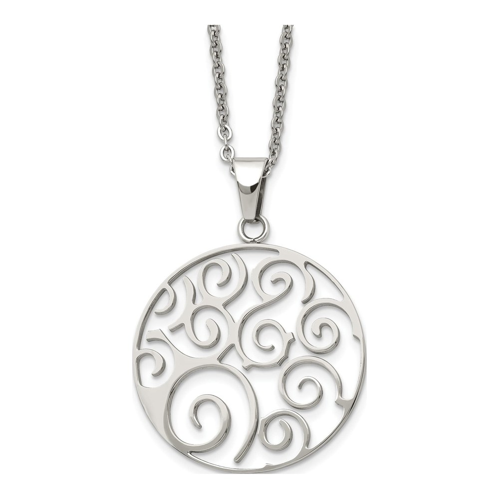 Stainless Steel Swirl Pendant on 22in Cable Chain
