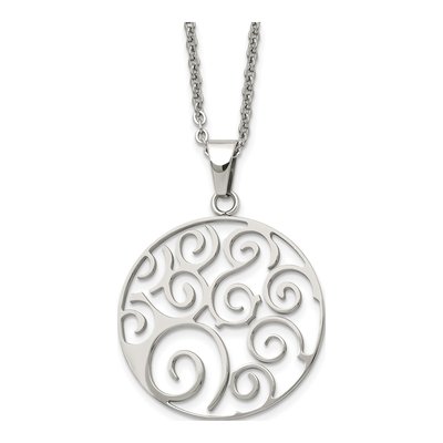 Stainless Steel Swirl on Cable Pendant Necklace
