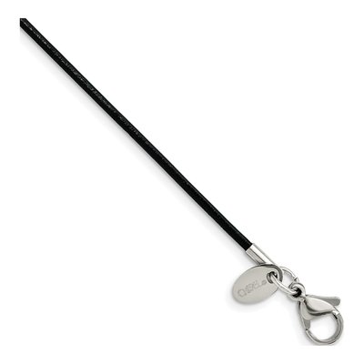 Stainless Steel Black Leather Cord Necklace
