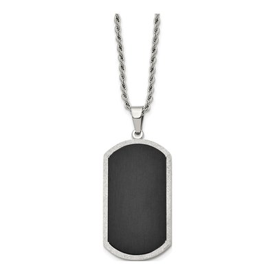 Black Stainless Steel Black Dog Tag Pendant Necklace