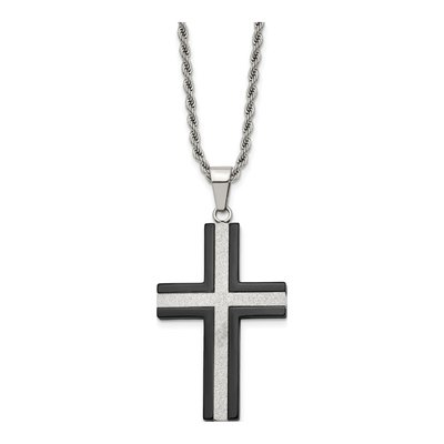 Black Stainless Steel Black Cross Pendant Necklace
