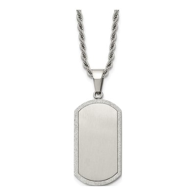 Stainless Steel Dog Tag on Rope Pendant Necklace