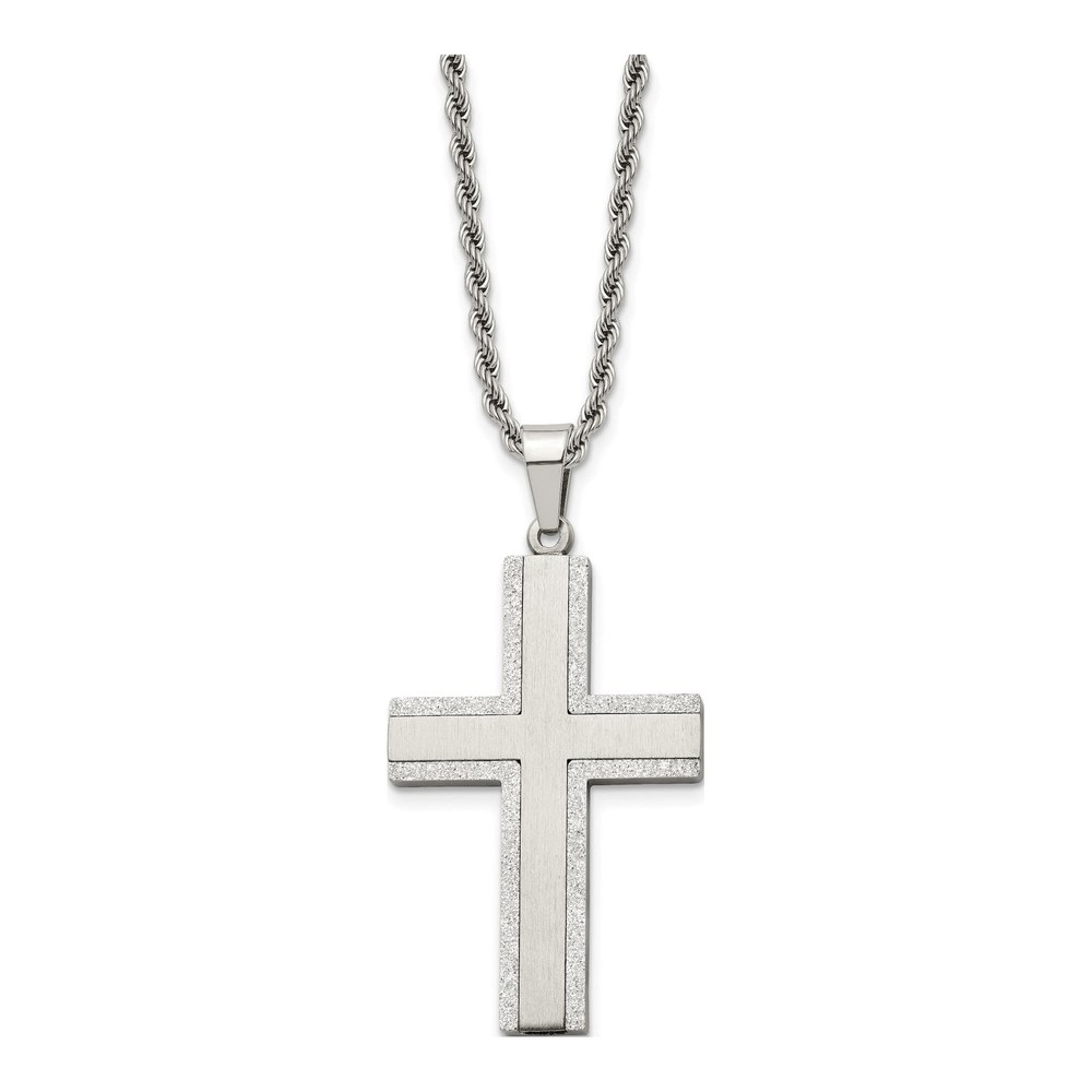 Men's Stainless Steel Cross Pendant Rope Necklace