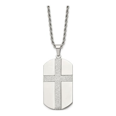 Stainless Steel Cross Dog Tag Pendant Necklace