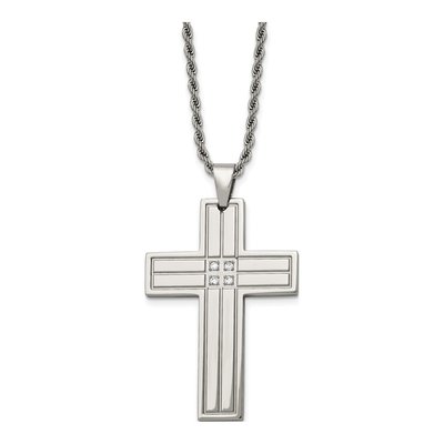 Stainless Steel CZ Cross Pendant Necklace