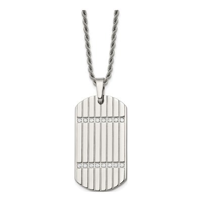 Stainless Steel CZ Dog Tag Pendant Necklace