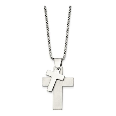 Stainless Steel Double Cross Pendant Necklace – view 4