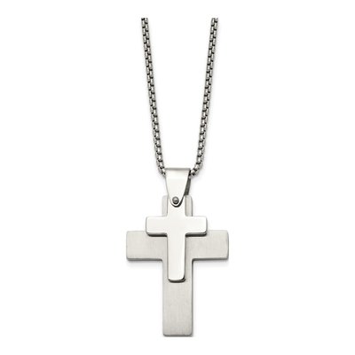 Stainless Steel Double Cross Pendant Necklace – view 7