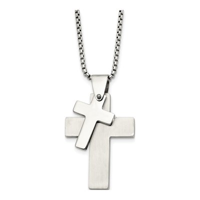 Stainless Steel Double Cross Pendant Necklace