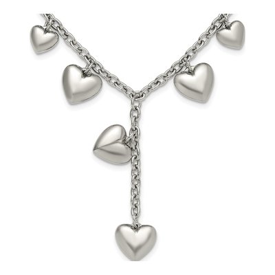Stainless Steel Hearts Cable Pendant Necklace