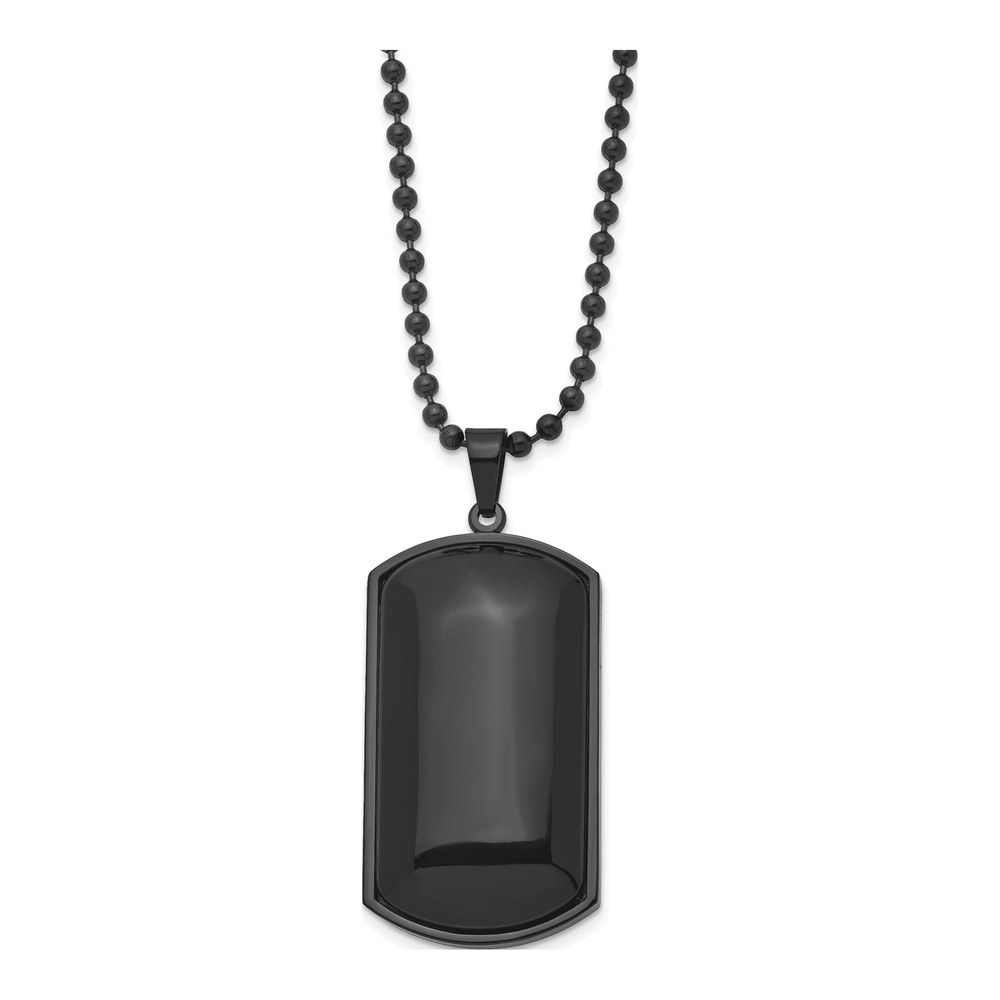 Men's Stainless Steel Black Agate Dog Tag Necklace