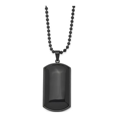 Black Stainless Steel Agate Dog Tag Pendant Necklace