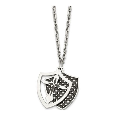 Black Stainless Steel Shield Pendant Necklace – view 4