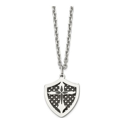 Black Stainless Steel Shield Pendant Necklace – view 7