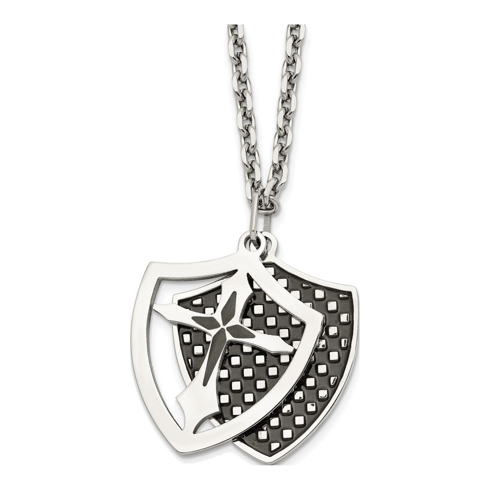 Black Stainless Steel Shield Pendant Necklace