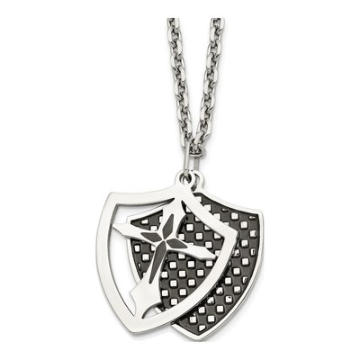 Black Stainless Steel Shield Pendant Necklace
