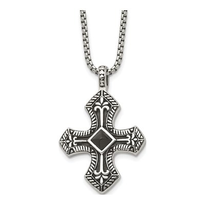 Stainless Steel Agate Cross Pendant Necklace