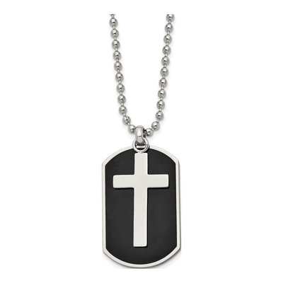 Black Stainless Steel Cross Dog Tag Pendant Necklace