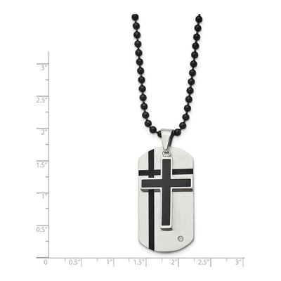 Black Stainless Steel CZ Cross Dog Tag Pendant Necklace – view 4
