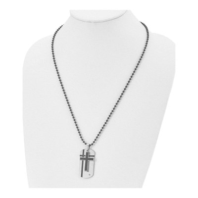 Black Stainless Steel CZ Cross Dog Tag Pendant Necklace – view 5