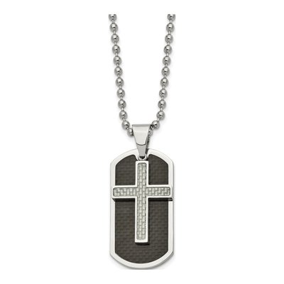 Stainless Steel Cross Dog Tag Pendant Necklace