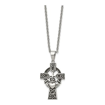 Stainless Steel Claddagh Cross Pendant Necklace – view 4