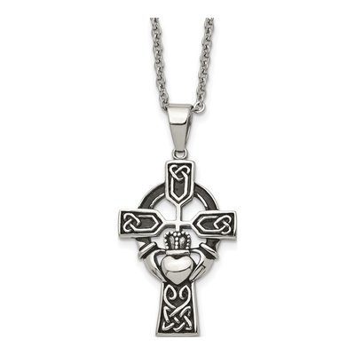 Stainless Steel Claddagh Cross Pendant Necklace
