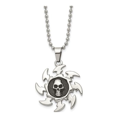 Stainless Steel Skull Saw Blade Pendant Necklace