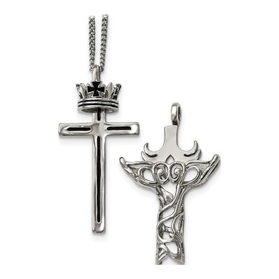 Stainless Steel Cross Crown Pendant Necklace – view 3