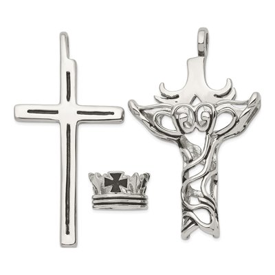 Stainless Steel Cross Crown Pendant Necklace – view 7
