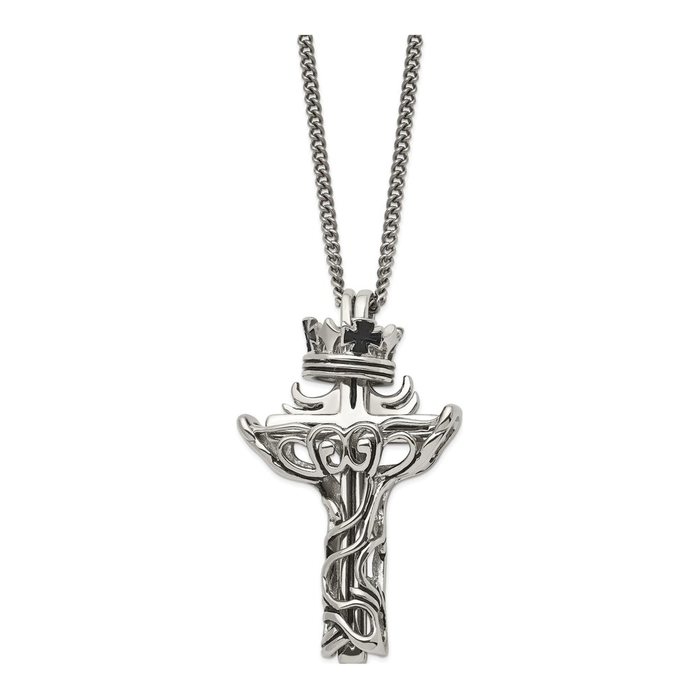 Stainless Steel Cross Crown Pendant Necklace