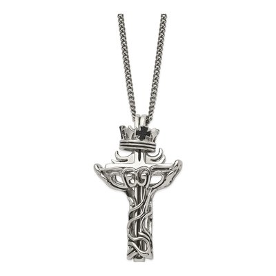 Stainless Steel Cross Crown Pendant Necklace