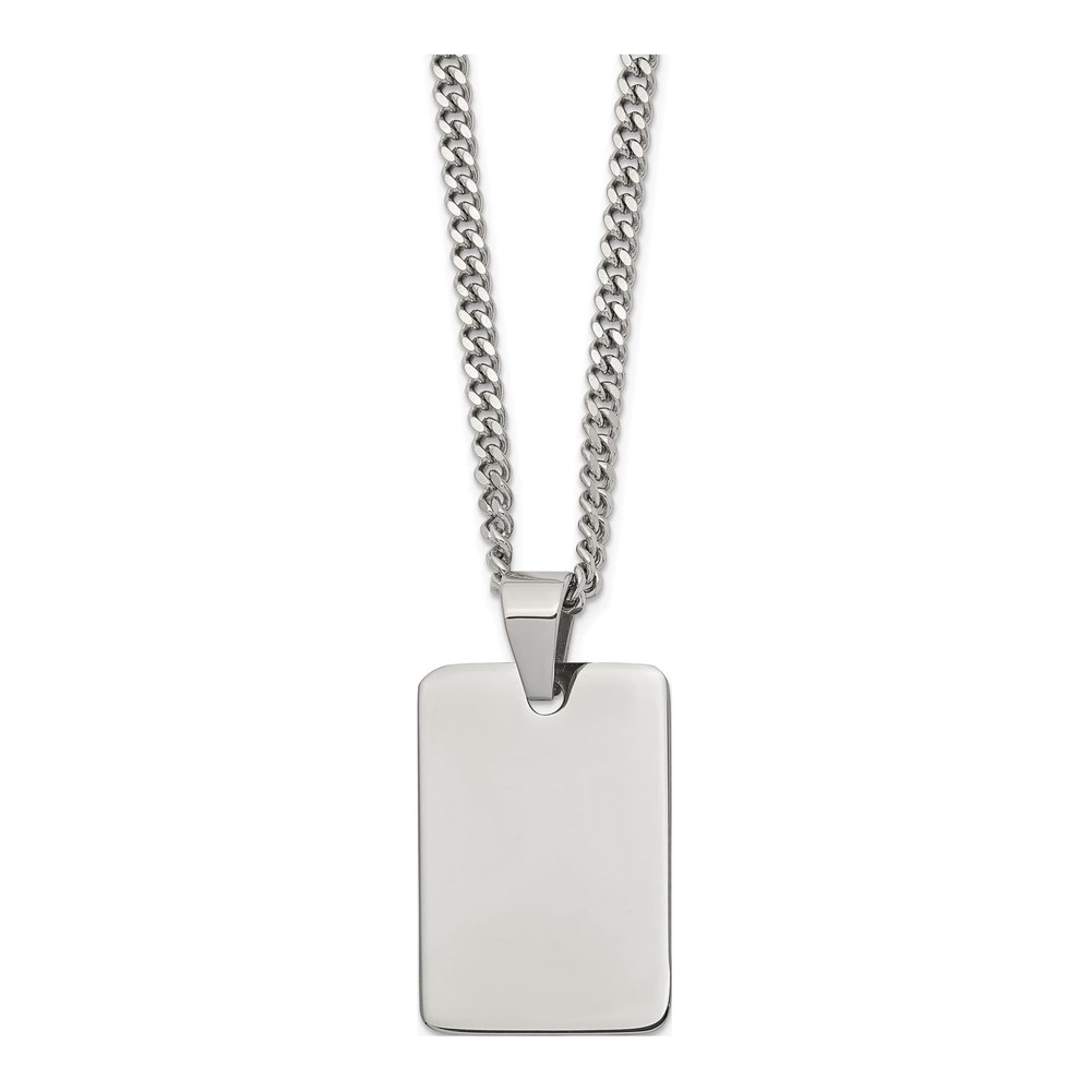 Stainless Steel Dog Tag Curb Pendant Necklace