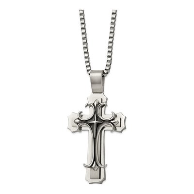 Stainless Steel Black Enamel Cross Pendant Necklace