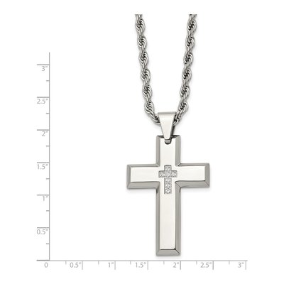 Stainless Steel CZ Cross Pendant Necklace – view 4