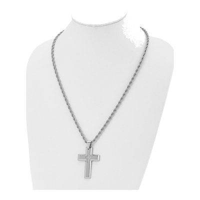 Stainless Steel CZ Cross Pendant Necklace – view 5