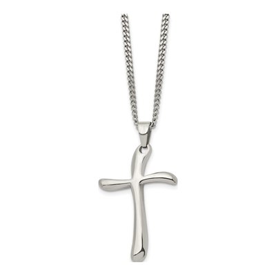 Stainless Steel Wavy Cross Pendant Necklace – view 4